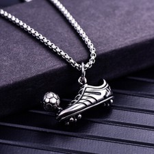 Football Necklace Chain Pendant Sports Boot Men Boys Kids Silver Stainless Steel