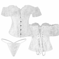 Women Floral Lace Off Shoulder Corset Bustier Boned Overbust Corset Lingerie Top