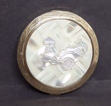 Vintage Carved Mother of Pearl Rickshaw Powder Compact