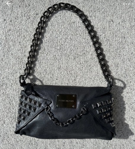 Balmain black leather studded