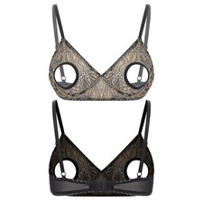 Womens Lingeries Mesh Hollow Out Open Nipples Wireless Unlined Bra Tops Bralette