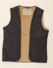 JACK WILLS Womens Open Sherpa Quilted Gilet UK 12 Medium Black Nylon AT10