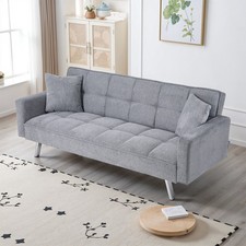 Modern 3 Seater Fabric Sofa Bed with 2 Bolster Home Room Recliner Couch Sofabed