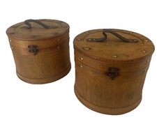 Pair of Wooden Barrel Wine Style Decorative Storage Boxes 