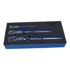 US PRO 3pc Flex Head Ratchet Set | 1/4" 3/8" 1/2" Drive Reversible 72T  EVA Tray