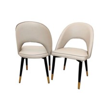 Ava Luxury Leather Italian Beige Gold Leg Dining Chair - NEW