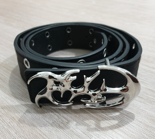 Y2k black eyelet belt - eyelet, silver