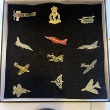 RAF Aircraft Metal Pin Badge Set In  Box (Set Of 12 Badges) + 617 squadron pin