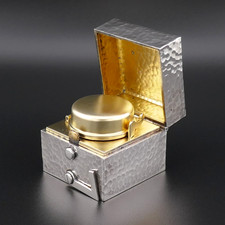 c1899 DREW & SONS, ANTIQUE 19thC VICTORIAN SILVER CUBE TRAVELLING INKWELL