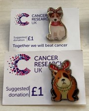 CANCER RELIEF BADGES - x2  CHRISTMAS Animal (DOGS) charity pin badges