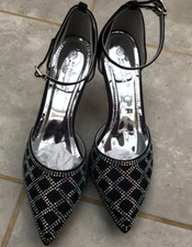 J M Diamant ladies black high heel diamanté trimmed shoes size 40