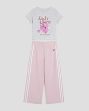 River Island Girls 2 Piece Set Grey Bow T-Shirt & Tracksuit Pants Heart Graphic