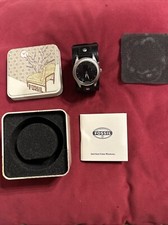 RARE y2k Fossil Big Tic, Animated Retro LCD Watch, Box Tin Leather