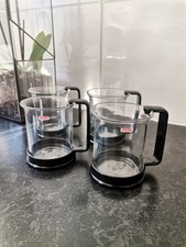 BODUM Brazil Glass Coffee Cups Mugs x 4 Black Plastic Handle And Base 