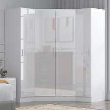 2 Door Corner + 2x 1 Door Wardrobes Bundle - White Gloss & Matt White REFLECT