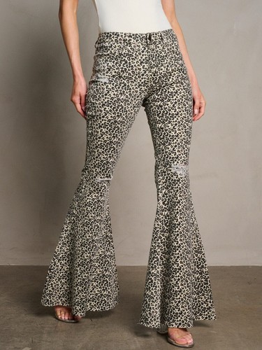 Leopard print distressed denim - distressed,