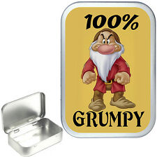 100% Grumpy, Silver Hinged Tobacco Tin, Cigarette Tin,1oz & 2oz, Craft Storage 
