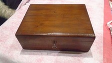 ANTIQUE MAHOGANY WOOD WRITING BOX  OR SEWING BOX  WITH LOCK & KEY LINED INTERIOR