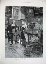 Old Antique Print 1888 Forestier Fine Art Man Woman Music Spinnet Cello 19th
