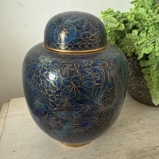 Vintage Cloisonné Enamel Blue Lidded Jar Ginger Jar Perfect