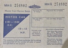 Unused Motor Car Fuel Ration Book 1101 - 1500 C.C. 