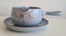 Denby Reflections Gravy Sauce Jug & Plate Stand Grey Floral Gravy Boat
