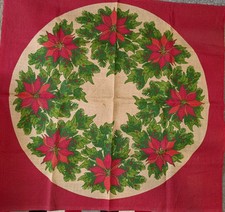 Vintage Scandinavian Jute Burlap Christmas Poinsettia Tree Skirt