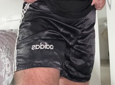 Adidas Vintage Retro Shiny  Shorts XL D8 Black Men's Casual Soccer Satin