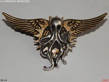 steampunk goth brooch badge cog gear flying wings silver kraken octopus pirate