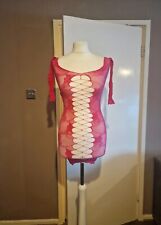 Hot pink fuchsia lace cut out fishnet pole dance rave club lingerie dress