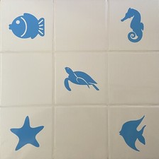 6 Sea Creature Vinyl Decal Stickers For Wall Tiles, Fish Turtle Bathroom, Glass
