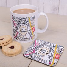 Football Ground Stadium Map on Mug & Coaster Gift Set Supporter Fan Birthday 