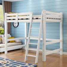 High Sleeper Bunk Bed Loft Cabin Bed Solid Pine Wood Frame Kids Single 3FT White