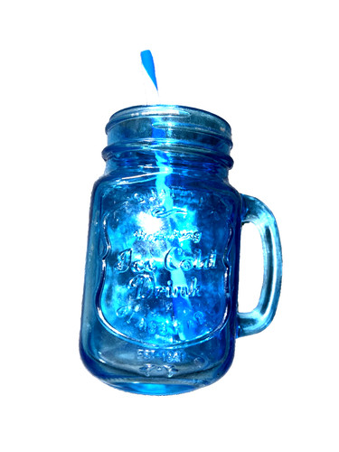 Blue coloured glass drinks jar - glass,