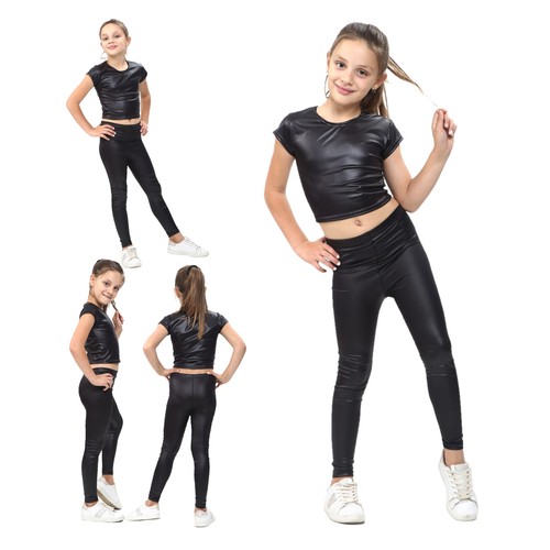Girls wet look outfit crop - wet,