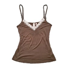 Vintage Miss Sixty Y2K Brown Lace Cami Vest V-Neck Sequin Top Size 10 - 12 M