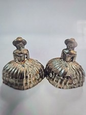 VINTAGE ANTIQUE PAIR OF BRASS BELLS CRINOLINE LADY DESIGN MADE IN ENGLAND