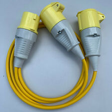 16 amp Plug to 2 x 16 amp Sockets 110v 2 Way Y Cord Splitter Lead Hook Up YELLOW