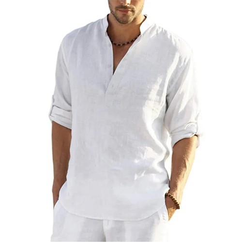 Men cotton linen - men's, henley