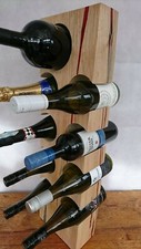 9 bottle handmade solid Oak wine rack. Resin and metal inlay, Interior Design