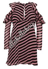 CELIA BIRTWELL TOPSHOP Black Pink Stripe Cold Shoulder Keyhole Silk Dress UK10