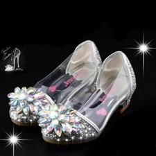 Kids Girls Princess Party Sandals PU Square Heel High Heels Bridesmaid Wedding
