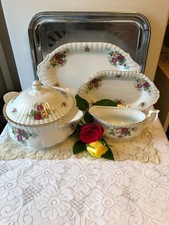 Chodziez China'Sweet Roses' 4 Piece Dinner Set /Tureen/Gravy Boat&Saucer/Platter