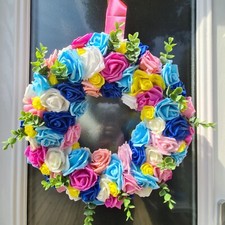 Spring Wreath for Front Door | Multicolour Rose Wreath | Handmade Gift for Mum