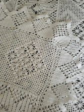 Large Handmade Circa 40s Vintage Filet Crochet Throw Tablecloth 60 x 76 Inch