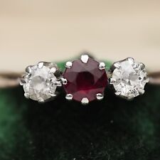 Stunning Antique Victorian Natural 0.6ct Ruby & Diamond Trilogy Ring 18ct Gold