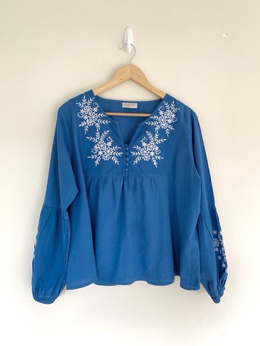 Papaya blue embroidered cotton - papaya,