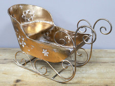 Large Antique Gold Metal Christmas Sleigh Decoration – Festive Display Ornament