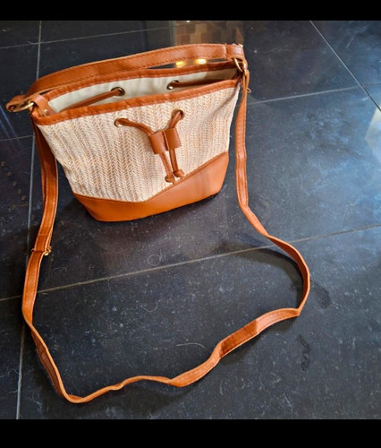 Beige brown woven straw faux - beige,