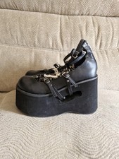 Demonia Size 6 Platform Shoes Women Gothic Black With White Cross Buckle Design
